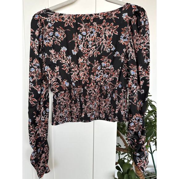 Free People Printed Santiago Cropped Smocked Blouse, Size M, Like New - Picture 5 of 8